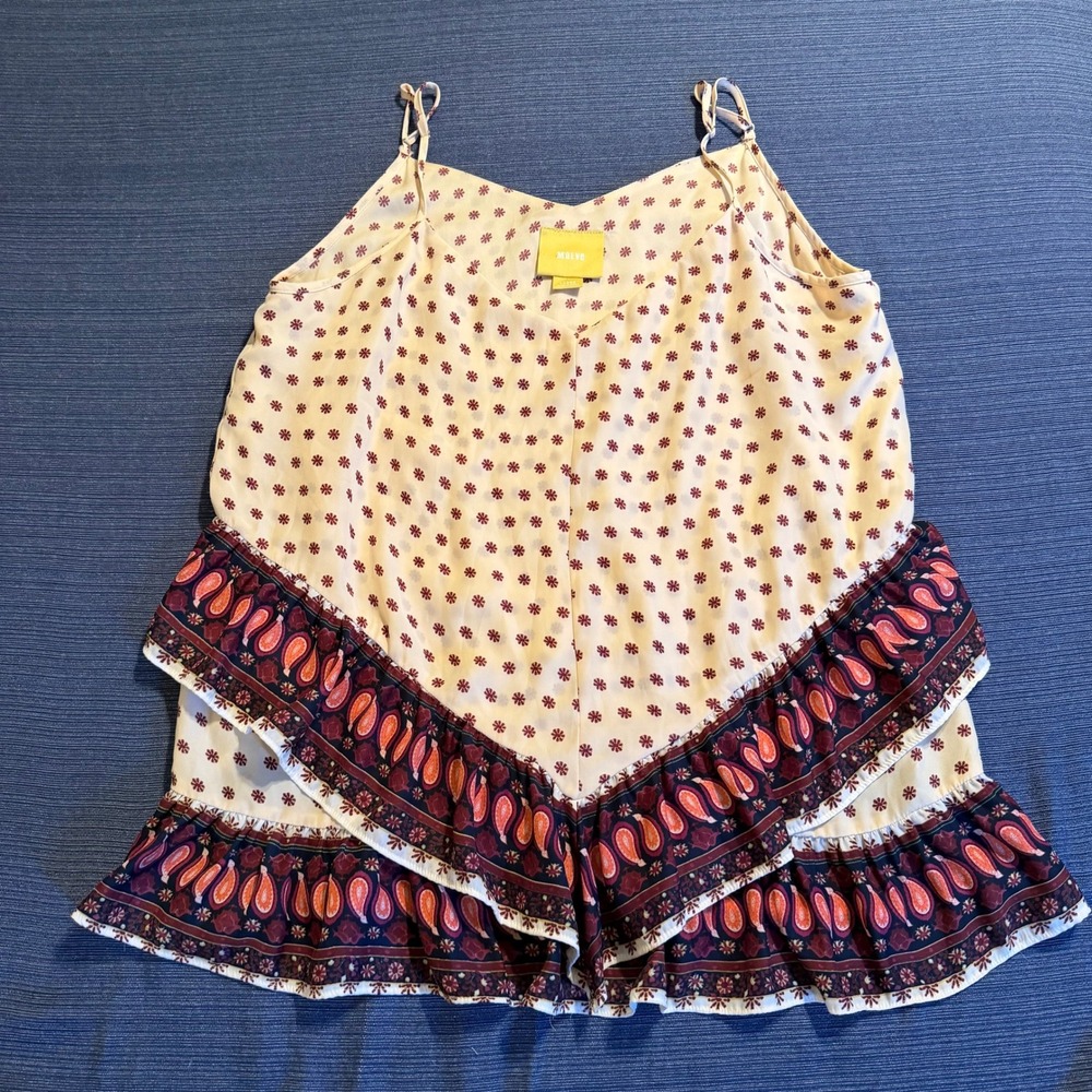 Maeve Anthropologie Floral Paisley Ruffle Tiered Camisole Top Cream Large